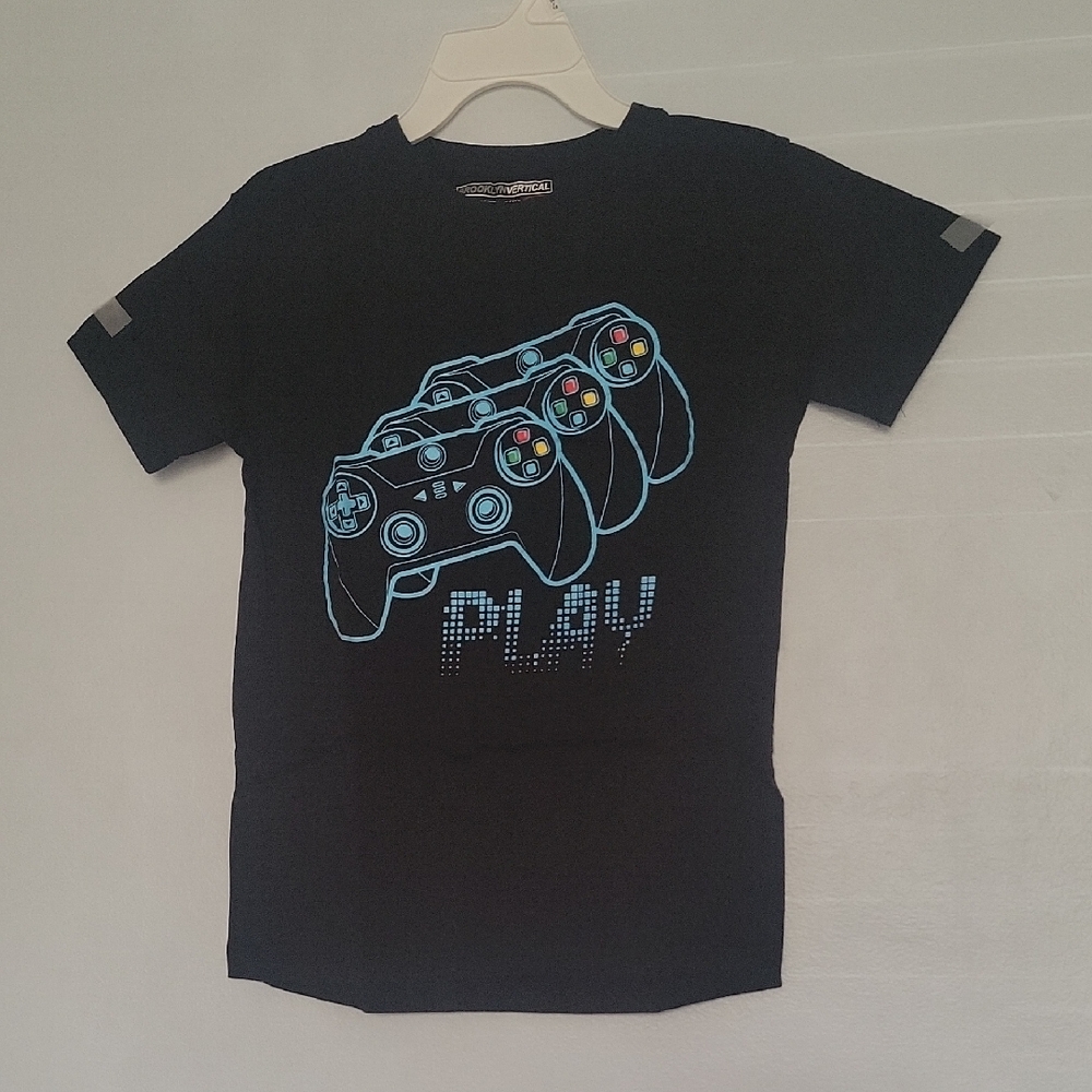 Kids Black T-Shirt with Blue Controller Graphic
